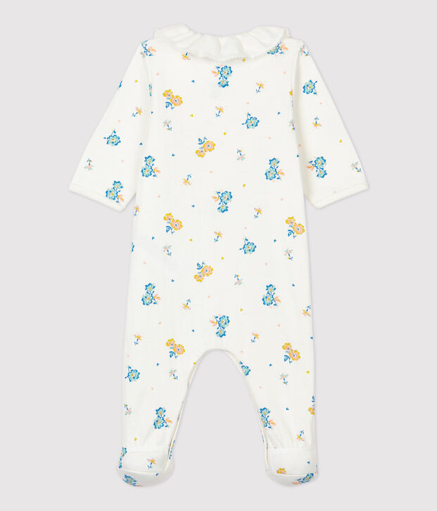 Dors-bien &agrave; col imprim&eacute; fleurs b&eacute;b&eacute; en velours de coton biologique blanc/multicouleur